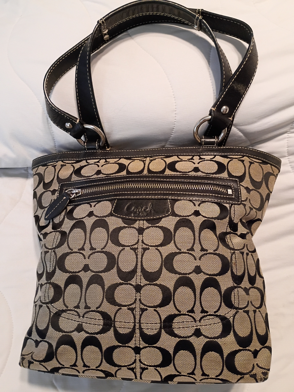 Vintage Coach Penelope Signature Canvas Tote Bag Black/Gray F16589